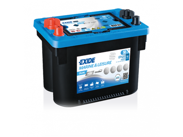 Exide EP450 Dual AGM / Start ve Servis Marin Deep Cycle AGM Kuru Akü 12V 50 Amper 750CCA / Marine DNV-GL Sertifikalı
