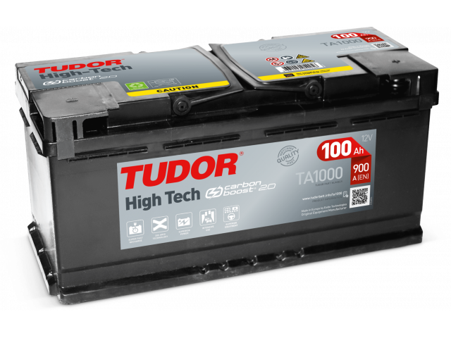 Tudor TA1000 - 12V 100Ah 900CCA Kapalı Bakımsız Sulu Akü High Tech Carbon Boost 2.0 ( Hızlı Şarj )