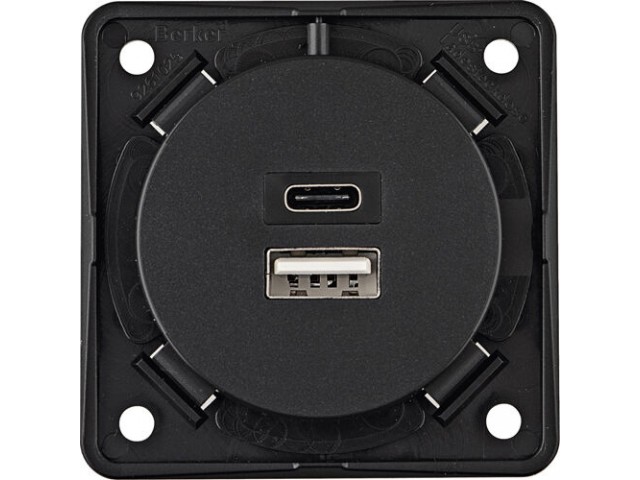 Berker Integro Çiftli USB+Type C Soket 56x56mm Berker Integro Çiftli USB+Type C Soket 56x56mm