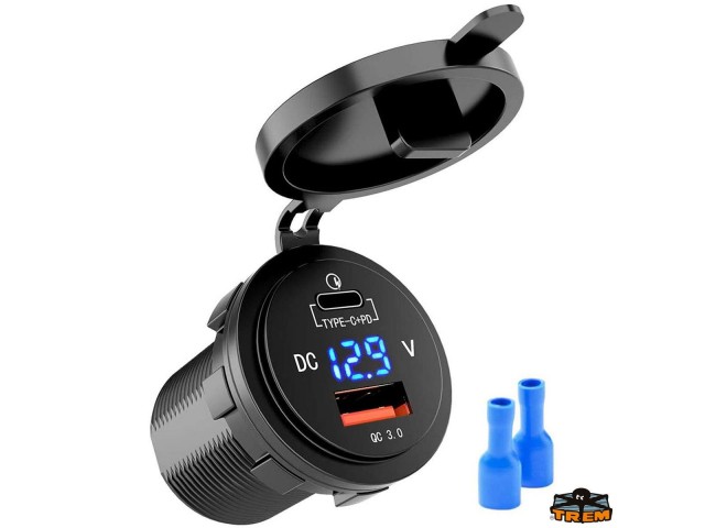 Trem T-Power Dijital  Voltmetre Göstergeli Usb 3.0 / Type C Şarj Soketi 12V/24V