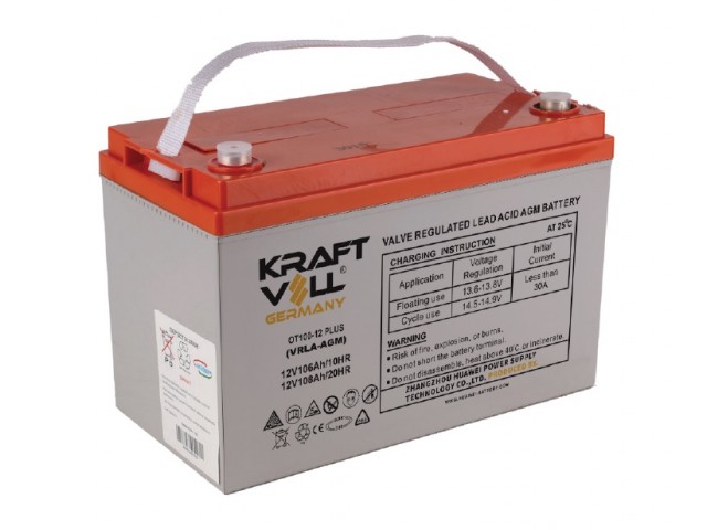 Kraftvoll 12V 108Ah (20Hr) Vrla Deep Cycle AGM Kuru Akü (333x173x222mm)