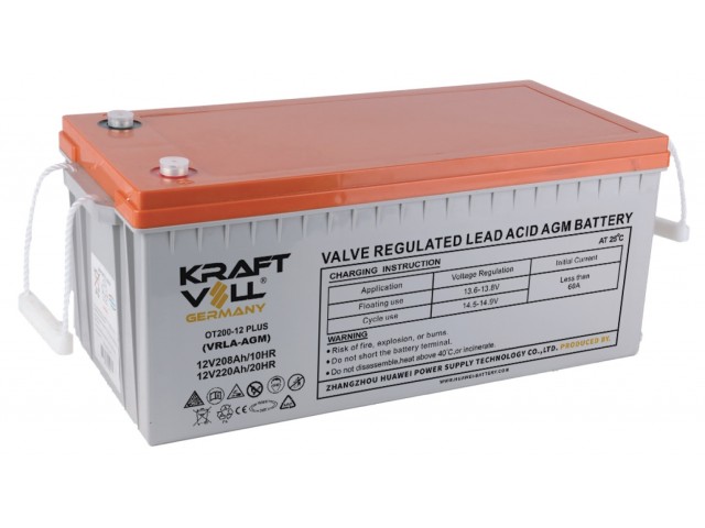 Kraftvoll 12V 220Ah (20Hr) Vrla Deep Cycle AGM Kuru Akü (522x239x222mm)