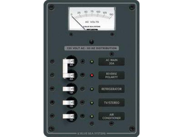 Blue Sea Systems A.C. Ana+3 pozisyonlu sigorta paneli. 230v A.C. 190mmx133mm. 30 adet A.C. Etiket.