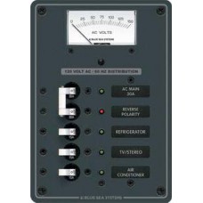 Blue Sea Systems A.C. Ana+3 pozisyonlu sigorta paneli. 230v A.C. 190mmx133mm. 30 adet A.C. Etiket.