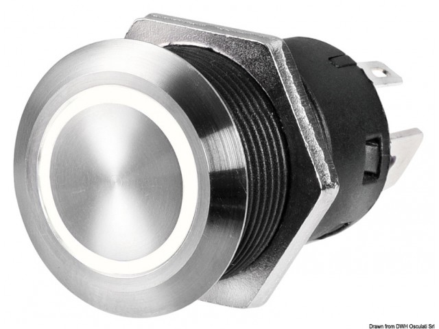 Osculati 19mm Paslanmaz Çelik Buton Anahtar IP67 12V 20Amper / 24V 10Amper