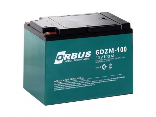 Orbus 6DZM-100 12V 100Ah Deep Cycle Jel Elektrik Bisiklet Aküsü (224*150*178 mm)