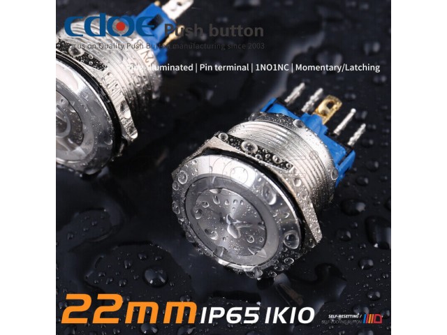 22mm Ledli Paslanmaz Çelik Metal Buton, Led Halka Işıklı, 10-30VDC / 220VAC IP65 22mm Ledli Paslanmaz Çelik Metal Buton, Led Halka Işıklı, 10-30VDC / 220VAC IP65