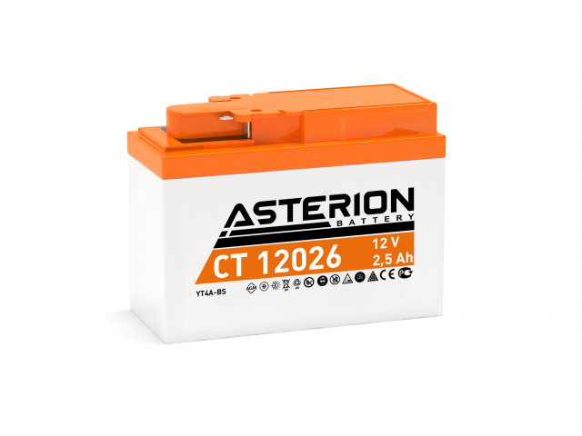 Asterion CT 12026 / 12V 2,5Ah 45En AGM Akü YTR4A-BS Ters Kutup (115x50x86mm)