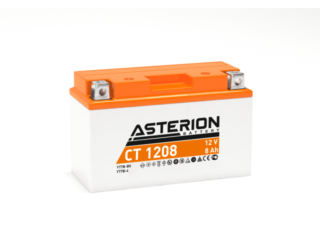 Asterion CT 1208 / 12V 8Ah 110En AGM Akü YT7B-BS, YT7B-4, YT9B-BS  (150x66x95mm)