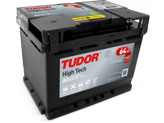 Tudor TA640 - 12V 64Ah 640CCA Kapalı Bakımsız Sulu Akü High Tech Carbon Boost 2.0 ( Hızlı Şarj )