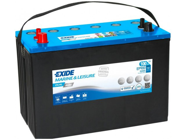 Exide EP900 Dual AGM / Start ve Servis Marin Deep Cycle AGM Kuru Akü 12V 100 Amper 720EN / Marine DNV-GL Sertifikalı
