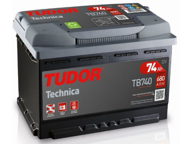 Tudor TB740 - 12V 74Ah 680CCA Kapalı Bakımsız Sulu Start Aküsü ( 278x175x190 mm ) - 15 ekstra Marş Start Gücü