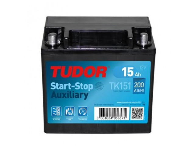 Tudor TK151 - 12V 15Ah 200CCA Start Stop AGM Kuru Yardımcı Besleme Aküsü Ters Kutup (150X90X145)