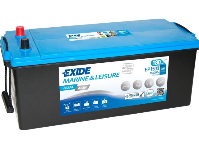 Exide EP1500 Dual AGM / Start ve Servis Marin Deep Cycle AGM Kuru Akü 12 Volt 180 Amper / Marine DNV-GL Sertifikalı