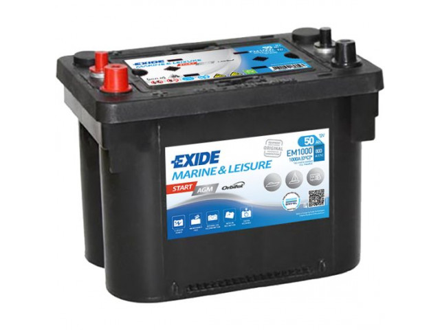 Exide EM1000 / Marine Start AGM Deep Cycle Kuru AGM Marin Akü 12V 50Ah 800CCA / Marine DNV-GL Sertifikalı